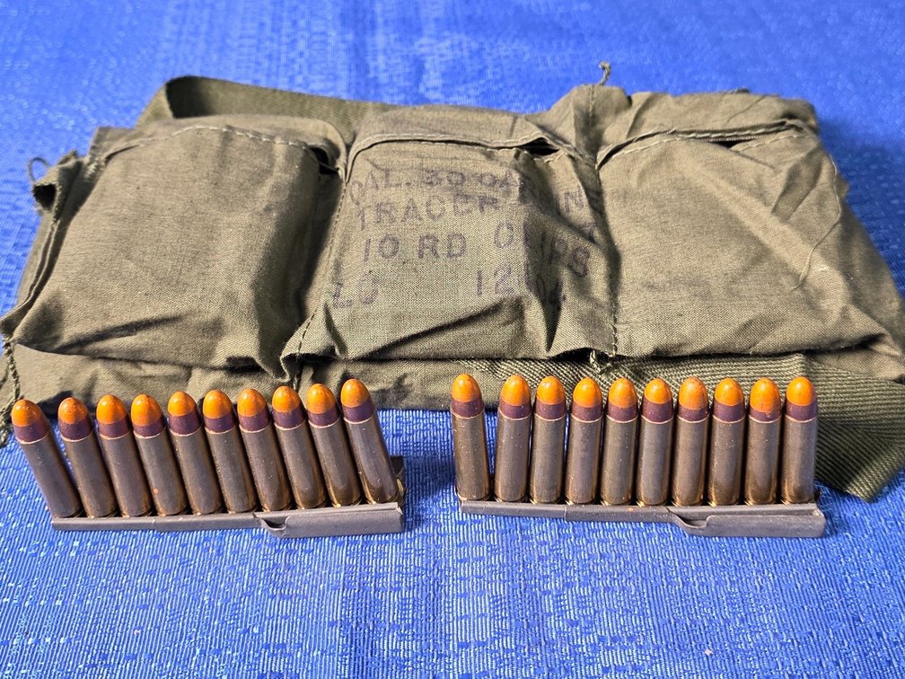 (120) rnds. of .30 Carbine Tracer Ammo in (10) rnd. Clips & (2) Bandoleers