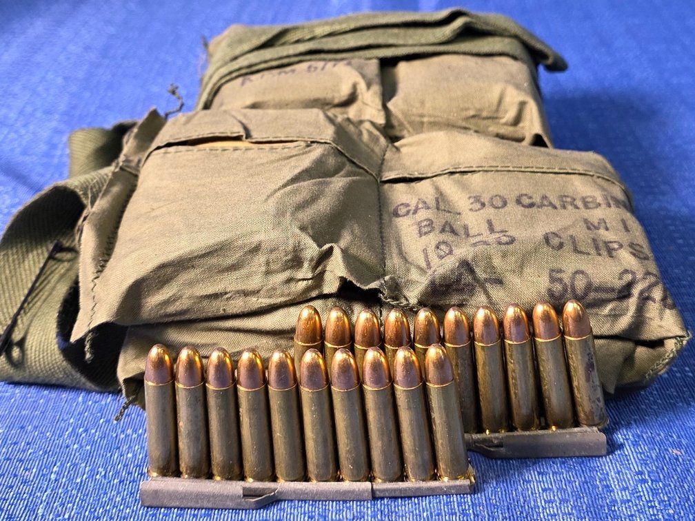 (240) rnds. of .30 Carbine Ball M1 Ammunition in Stripper Clips & Bandoleer