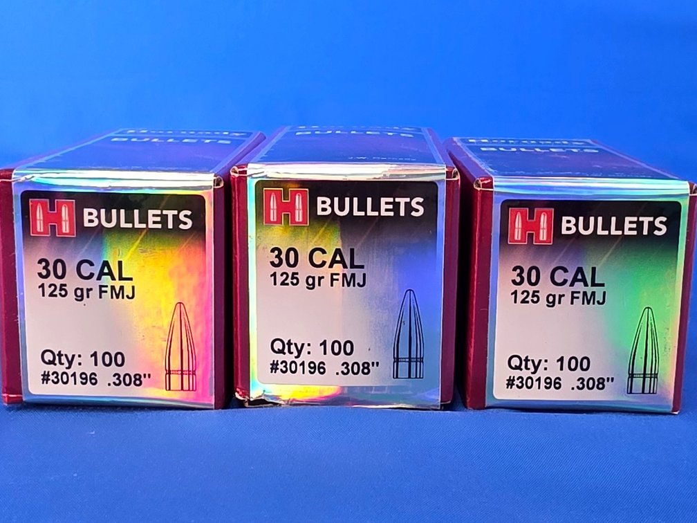 (3) Boxes of Hornady 30 Caliber 125 Grain FMJ Bullets