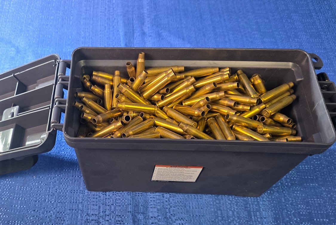 (582) pcs. of 223 Brass W/ Plastic Ammo Can
