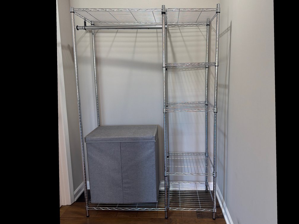 Chrome Wire Closet Organizer w/Double Fabric Laundry Hamper (LPO)