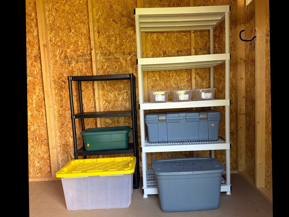 (2) Plastic Shelving Units & Storage Containers (LPO)