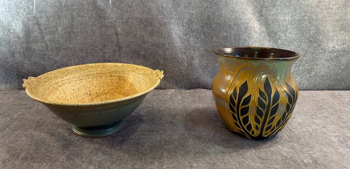 Glazed Studio Pottery Ceramic Bowl & Vase
