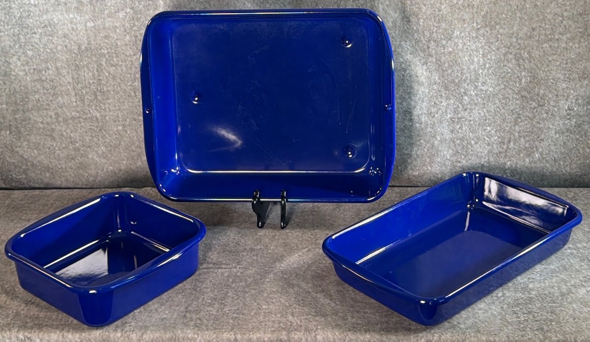 (3) Cobalt Blue Enamel Baking Dishes