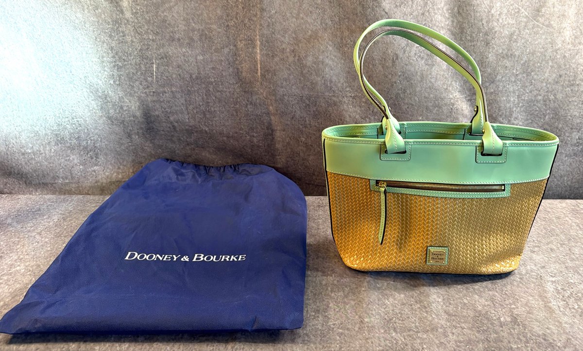 Mint Green & Tan Woven marked Dooney & Bourke