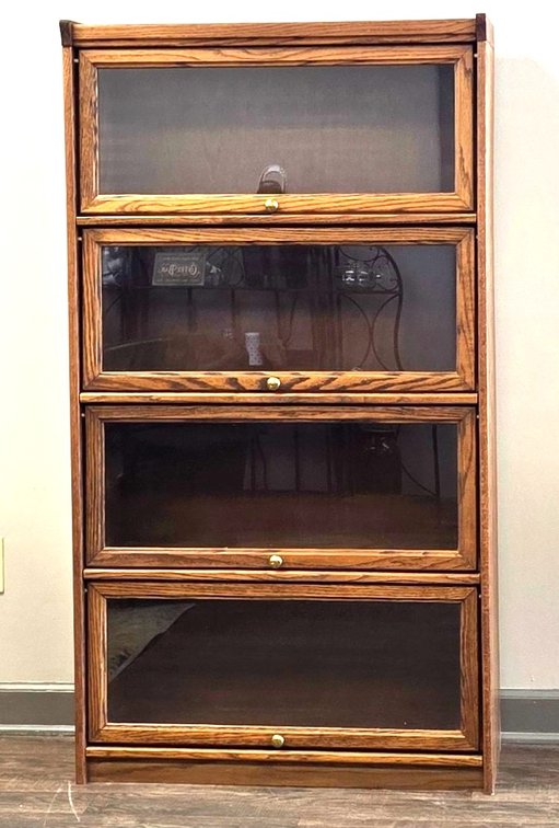 Four-Tier Oak Barrister Bookcase with Glass Doors