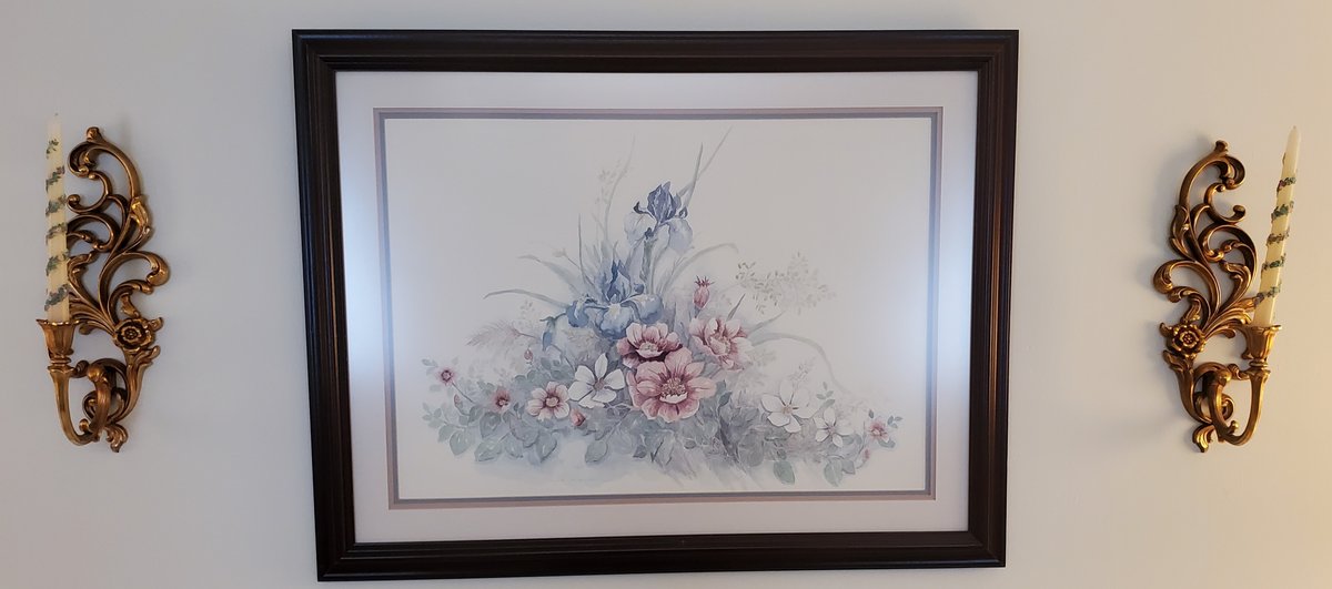 Vintage Mary Vincent Bertrand Print Signed by Artist & Gold Candle Sconces (LPO)