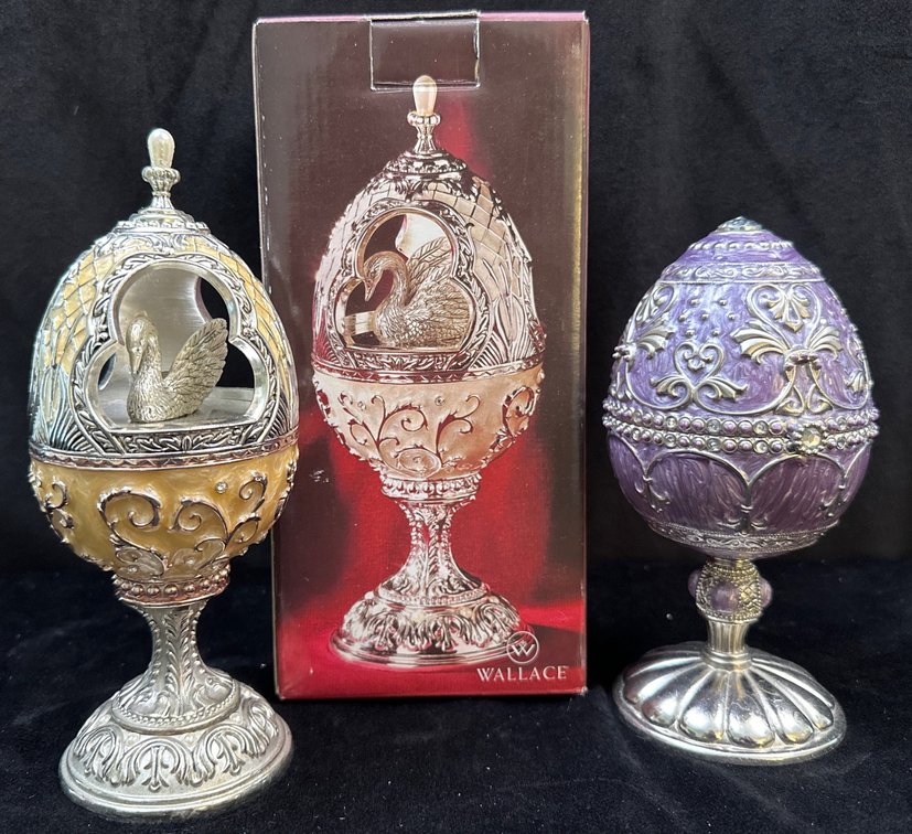 Wallace Silver Plated & Enamel Musical Eggs and Musical Easter Bunny Eggs (LPO)