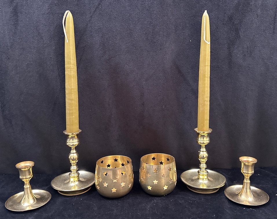 (3) Pair of Polished Brass Candle Holders 