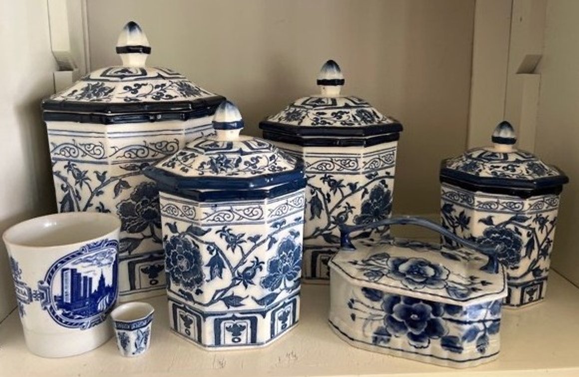 Blue & White Canister Set w/Trinket Dish & More (LPO)
