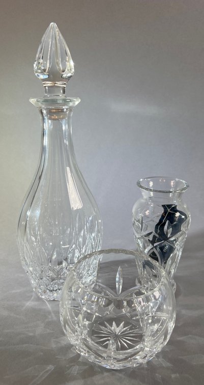 Waterford Marquis Vase plus Crystal Rose Bowl and Decanter
