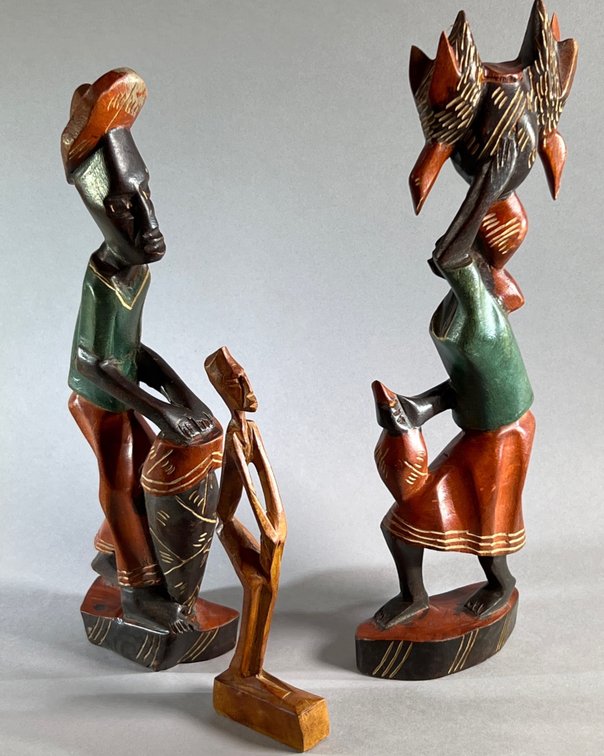Pair plus (1) Carved Caribbean Folk Art Figurines