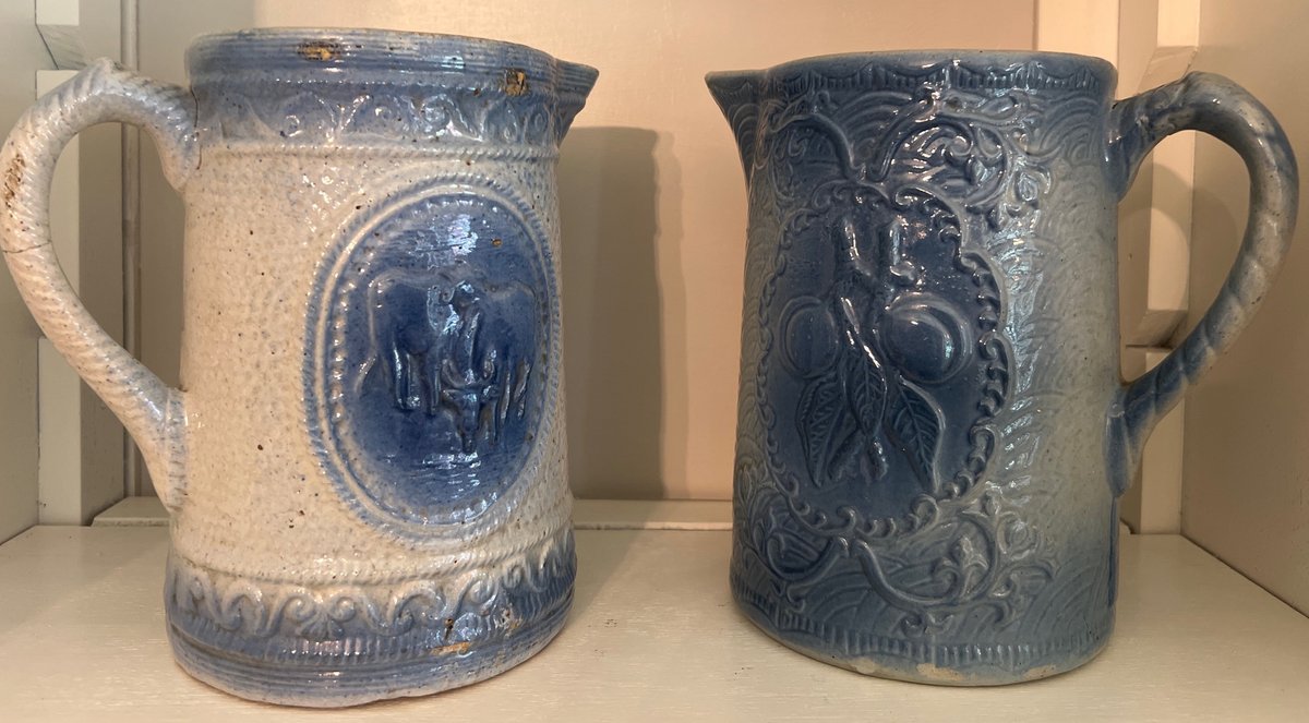 (2) Blue Salt Glazed Milk Pitcher 