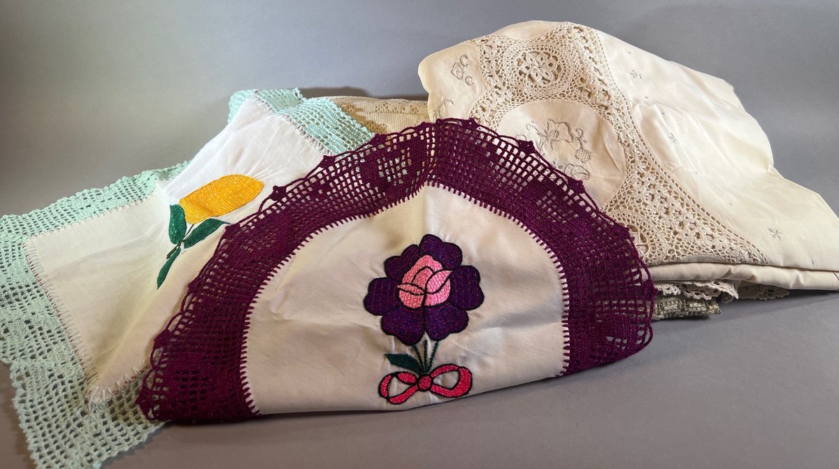 (3) Tablecloths and (2) Crocheted Doilies