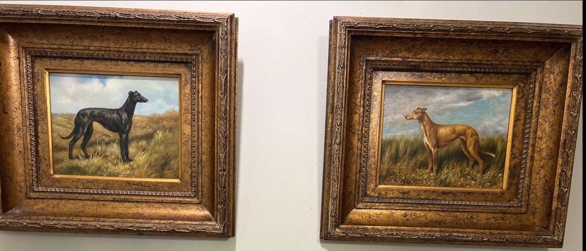 (2) Framed Whippet Paintings in Ornate Frames (LPO)