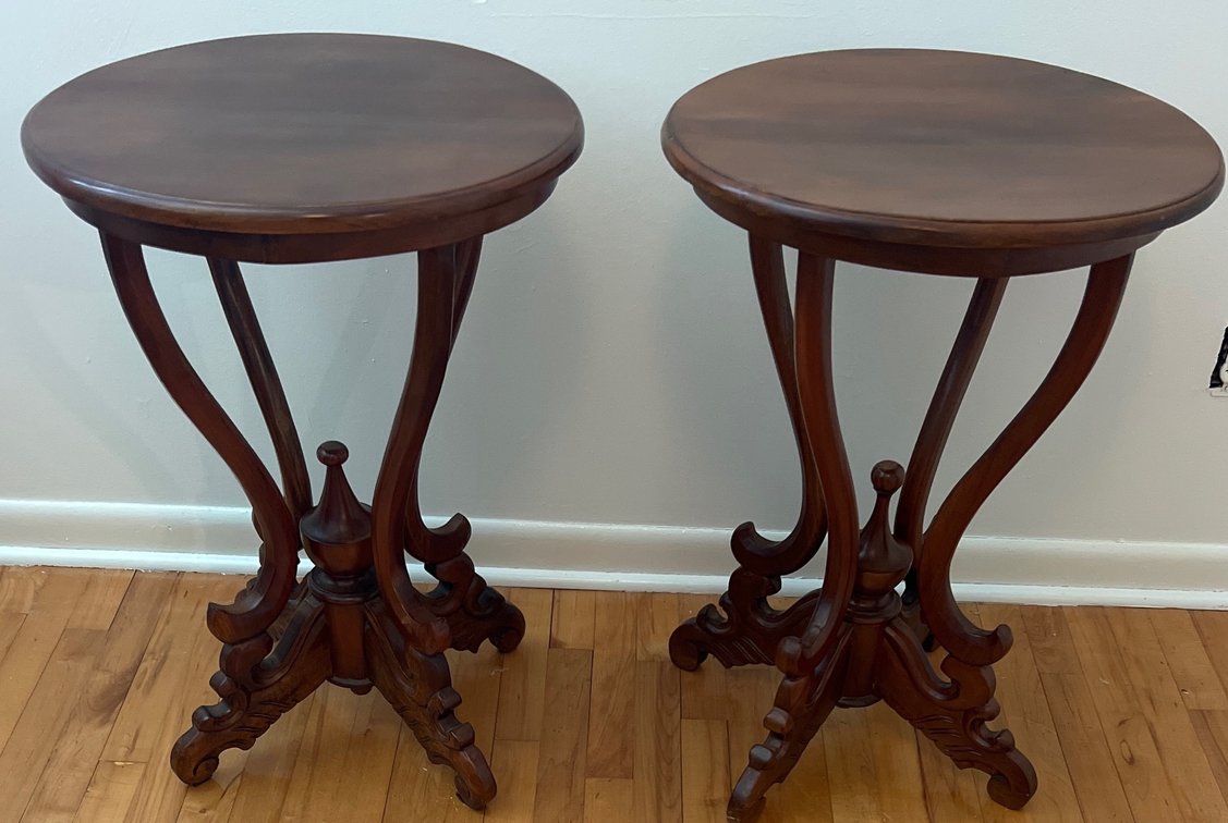 Pair of Round Wood Lamp Tables (LPO)