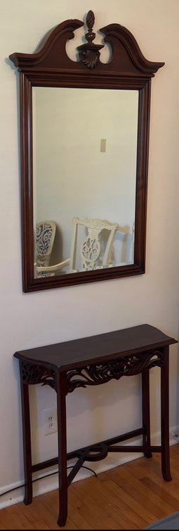 Small Console Table with Ornate Beveled Wall Mirror (LPO)