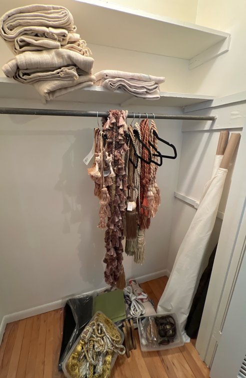 Lot of Assorted Curtain Panels, Drapery Tie-backs, Fabric Remnants & more (LPO)