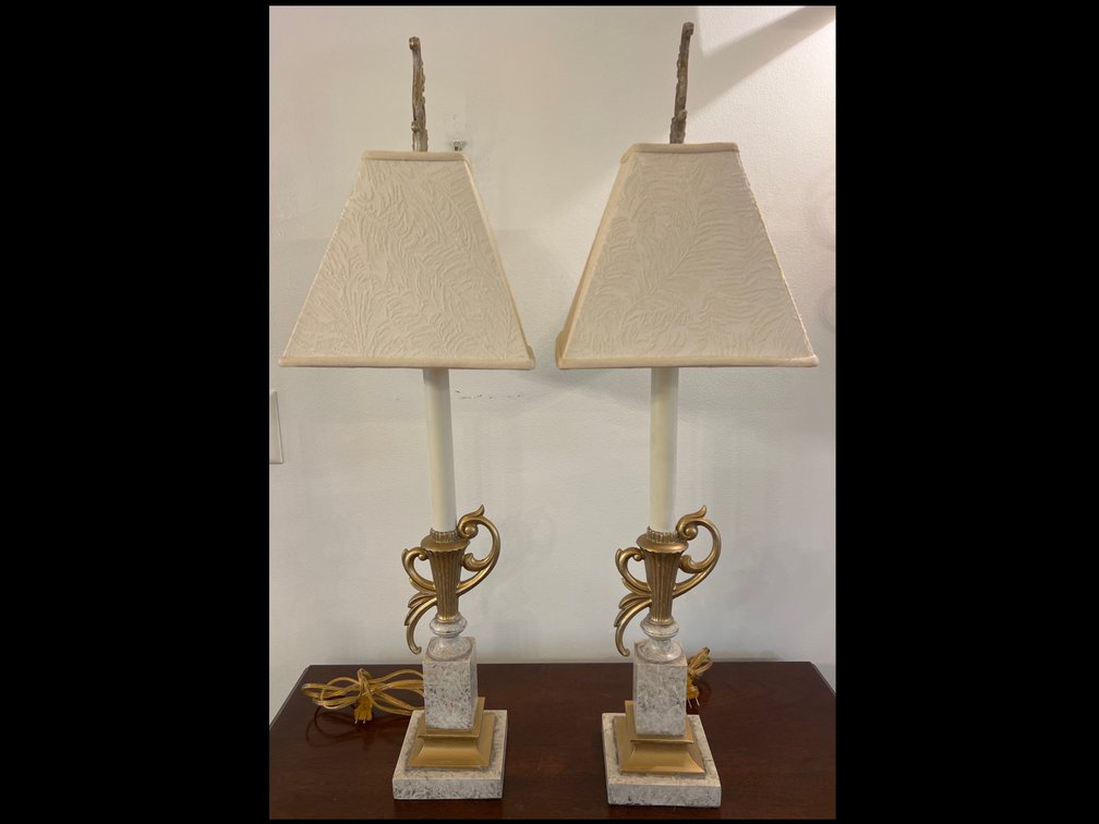 Pair of Tall Ornate Lamps w/Shades (LPO)