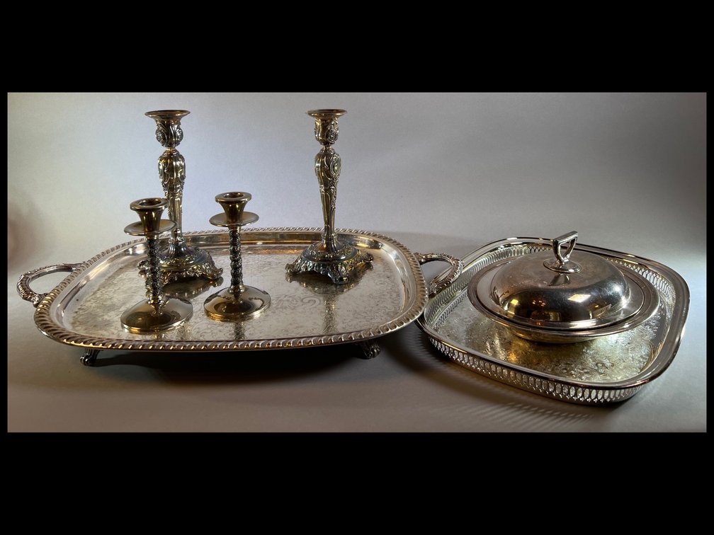 Assorted Silverplate Including (2) Pair Candlesticks (LPO)