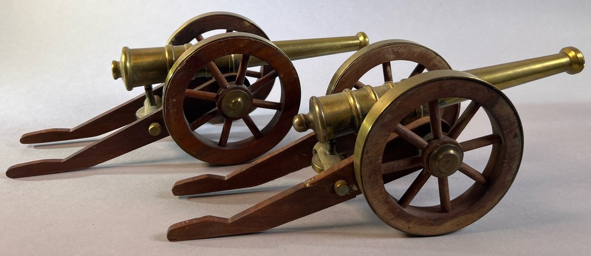 Pair of Brass and Wood Decorative Mini Cannons