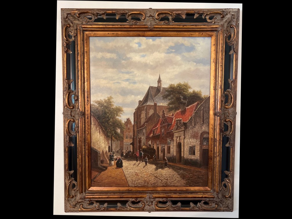 Framed Landscape Village Scene Painting signed M. Stanley (LPO)