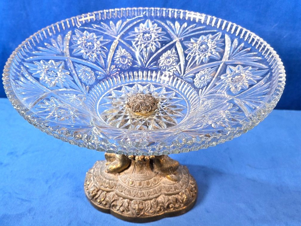 Vintage Crystal Cut Bowl w/Brass Pedestal (LPO)