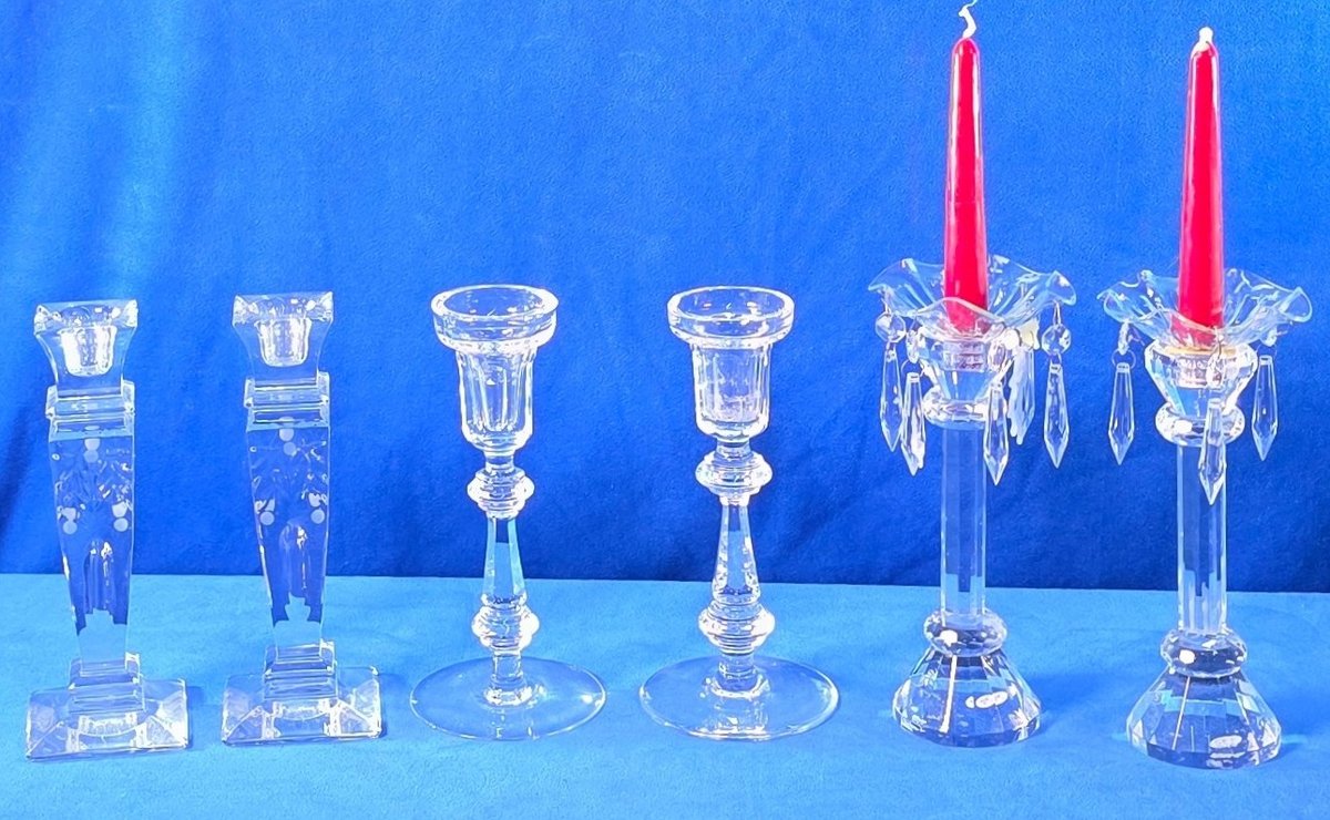 (3) Pair Glass Candlesticks (LPO)