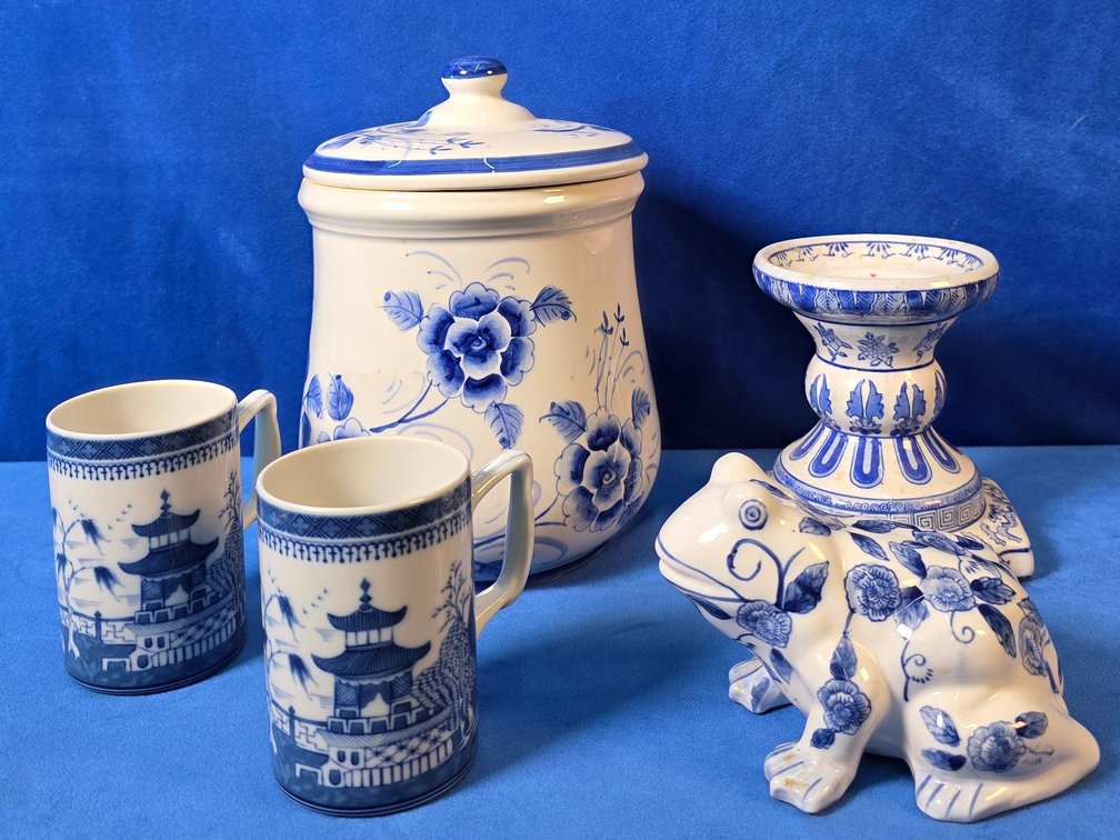Blue &  White Ceramic Cookie Jar, Candle Holder, Frog & More (LPO)