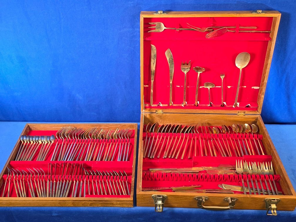 (142) Pieces, Brass Flatware Set in Box