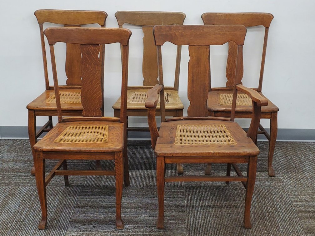 (5) Oak Cane-Bottom Chairs (LPO)