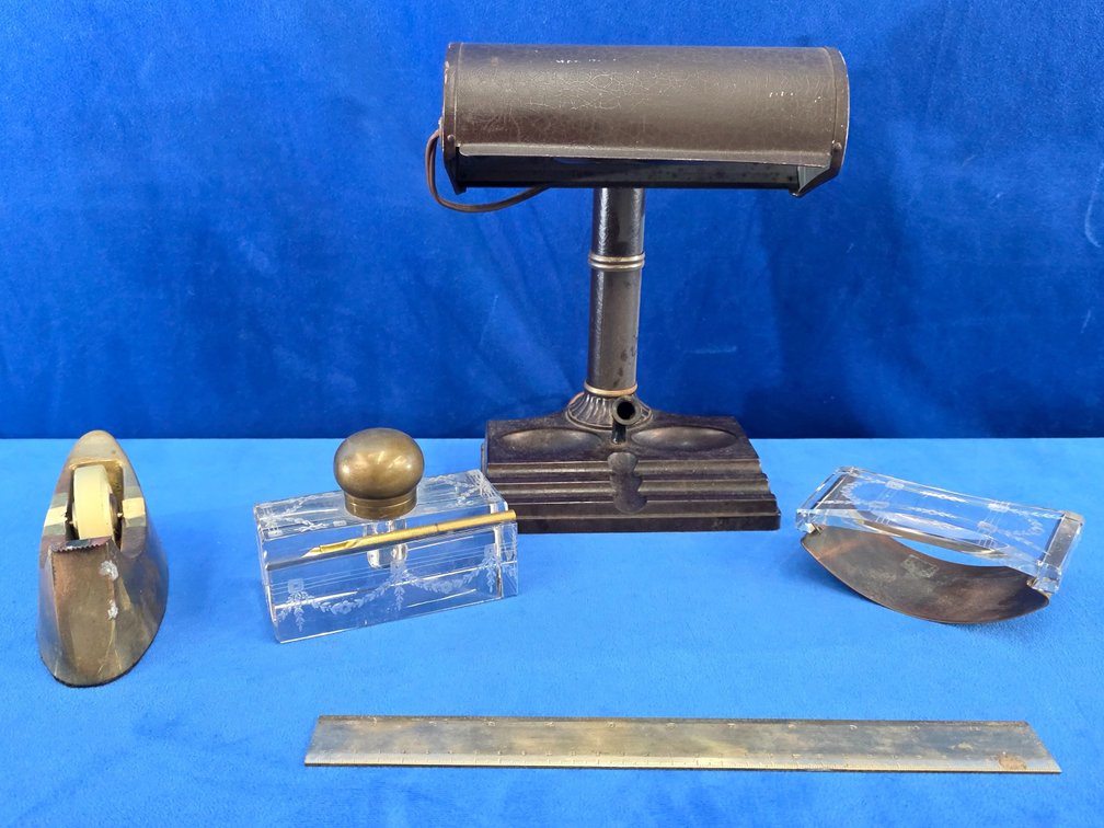 Vintage Desk Lamp, Ink Well, Tape Dispenser & More. (LPO)