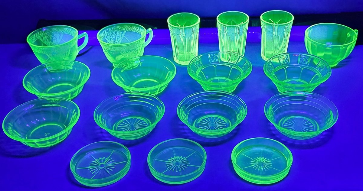 (17) Pieces, Vintage Green Vaseline Glass-Assorted Patterns (LPO)