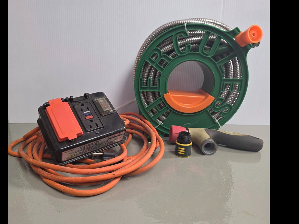 Hercules 25' Stainless Steel Hose & Chicago Electric 25' Extension Cord w/4-Outlet Box