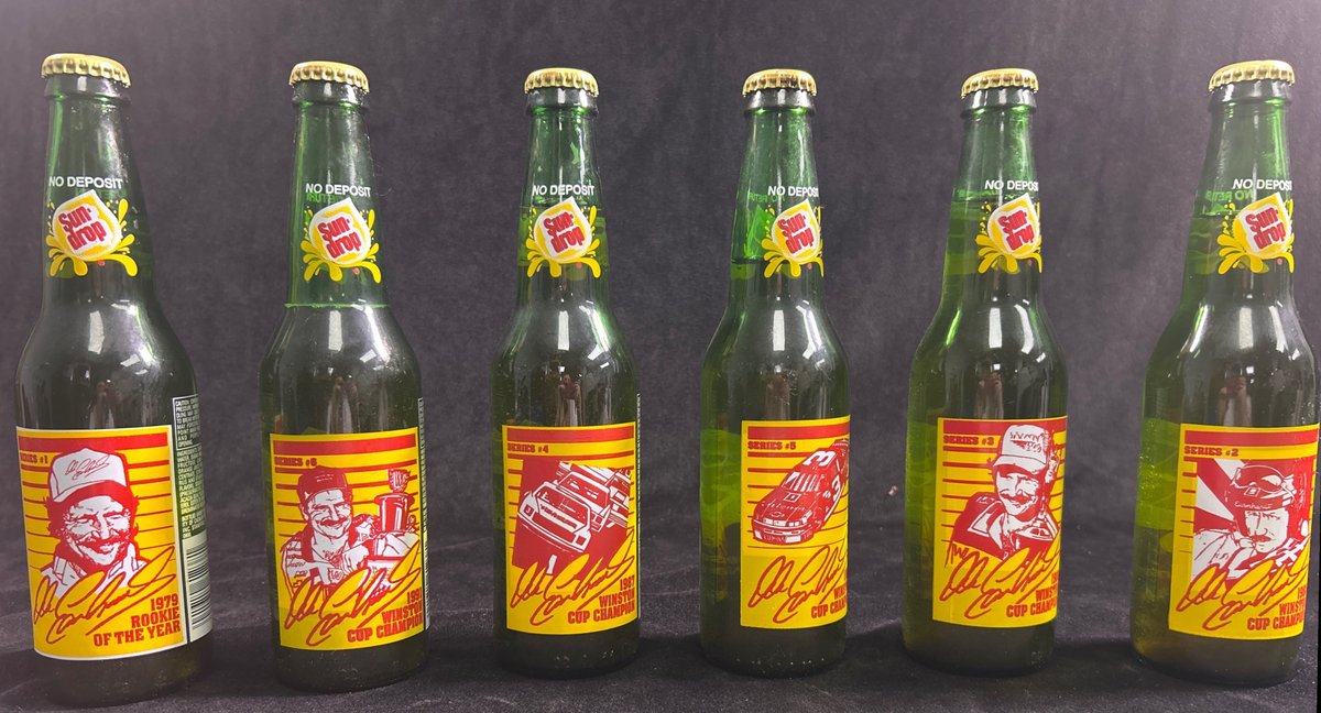 (6) NASCAR Collectible Sun Drop Glass Bottles.(LPO)