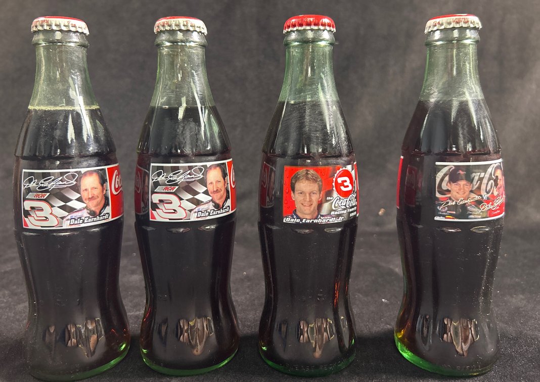 (4) NASCAR Collectible Coca-Cola Glass Bottles.(LPO)