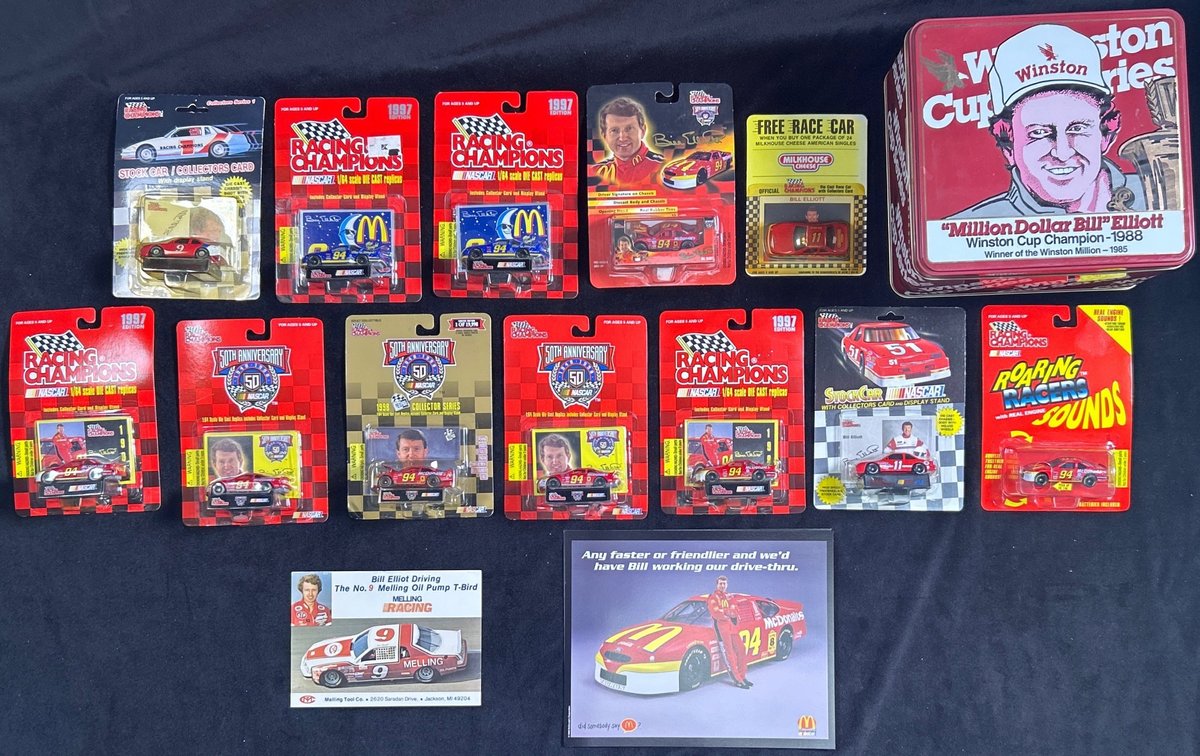 (12) 1/64 Scale Bill Elliot Die Cast Cars And More.