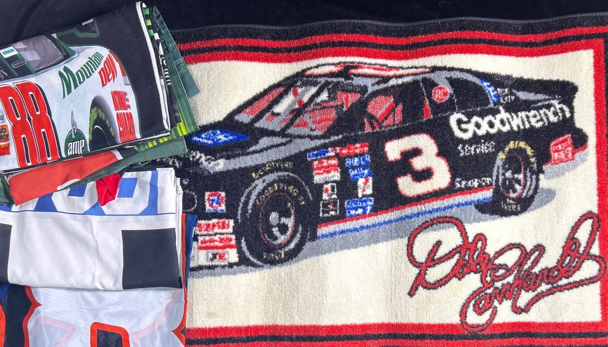 Dale Earnhardt Rug And (4) Racing Flags.