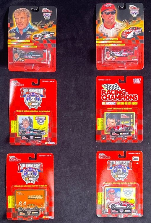 (3) 1/64 Scale Dick Trickle Die Cast Cars And (3) 1/64 Scale Hut Stricklin Die Cast Cars 