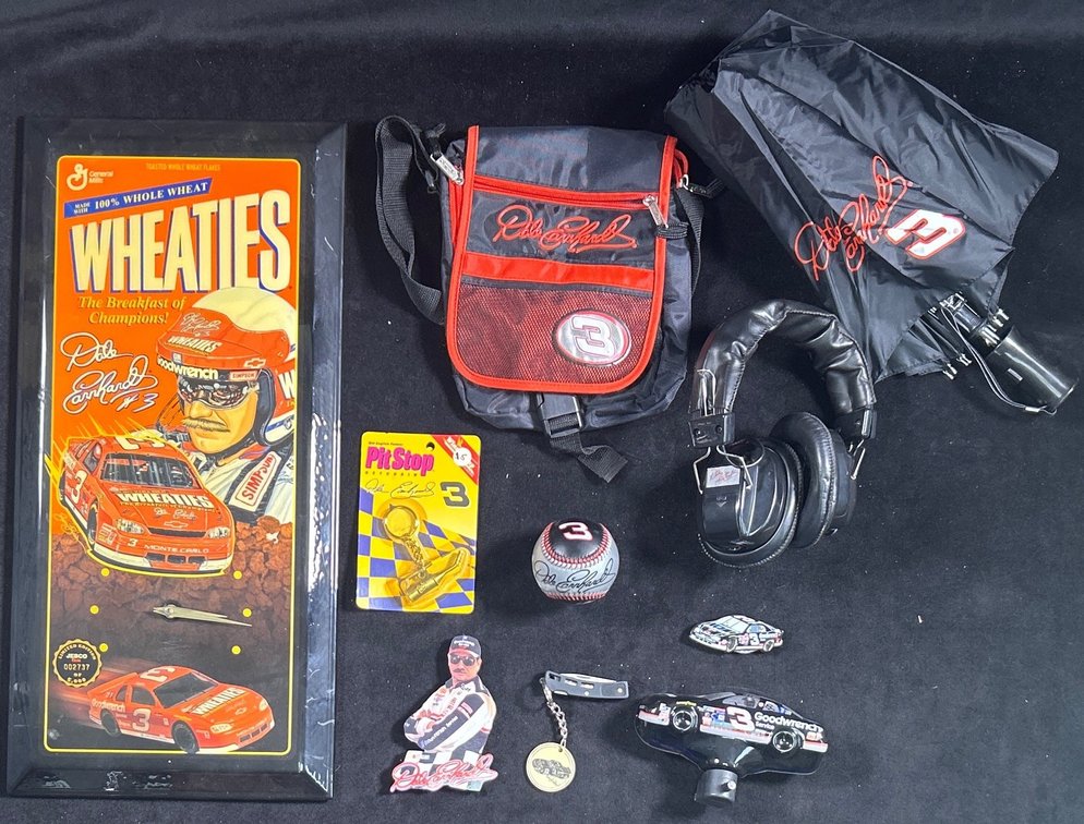 Dale Earnhardt Memorabilia Including Clock, Headphones And More. 