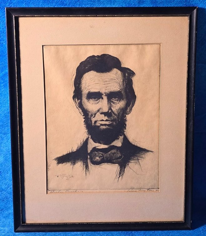 Framed Portrait of Abraham Lincoln by Josef Pierre Nuyttens