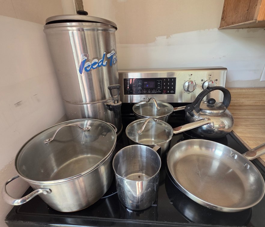(7) Pc Set of Revere Ware w/10" Skillet, Aluminum Tea Kettle & Iced Tea Pot (LPO)
