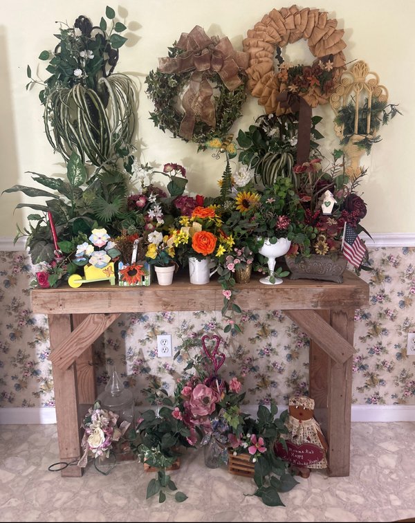 Work Table w/Assorted Floral Arrangements (LPO)