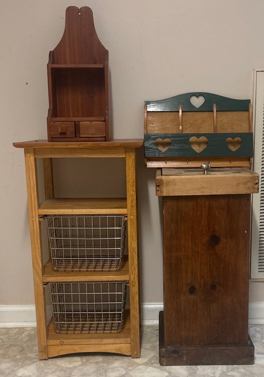 Wood Storage Shelf w/Wire Baskets, Potato Box & More (LPO)