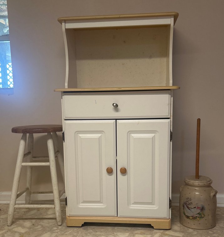 Microwave Cabinet, Stool & Decorative Churn (LPO)