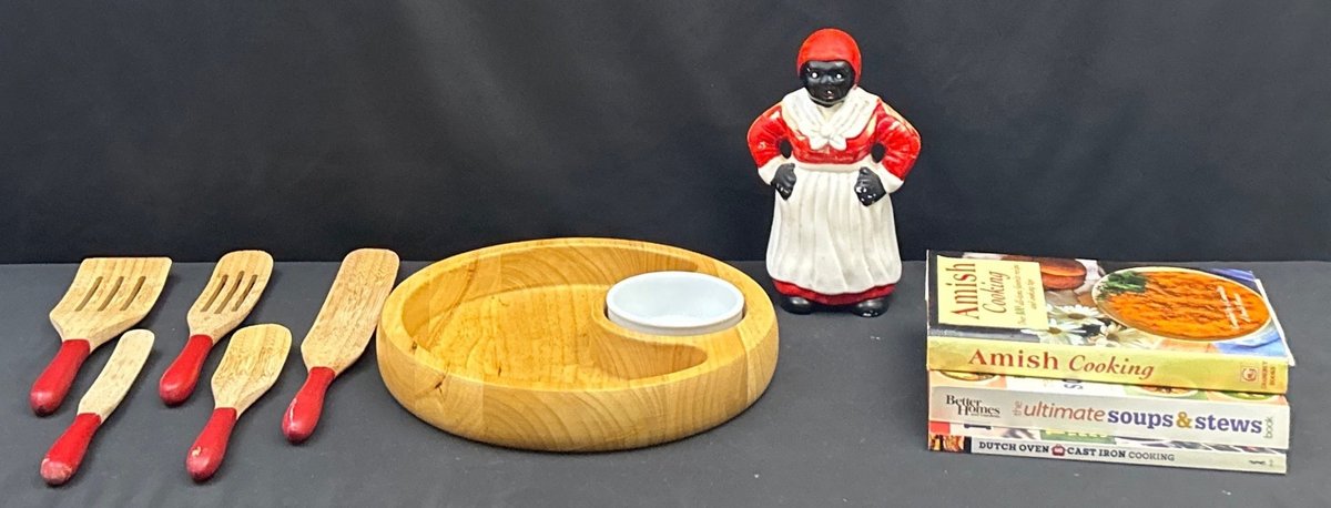 Set of (5) Wood Utensils, Chip and Dip Bowl & More