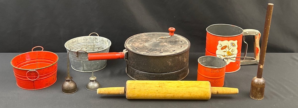 Vintage Popcorn Popper, Sifter, Rolling Pin & More