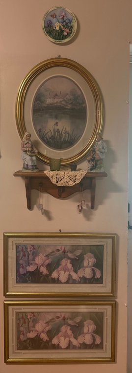 Home Interior Irises Cottage Picture w/Porcelain Figurines & More 