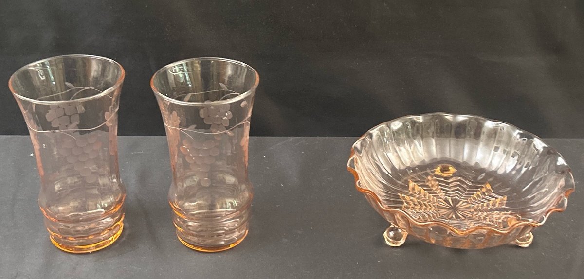 (2) Pink Depression Glasses & Bowl  (LPO)