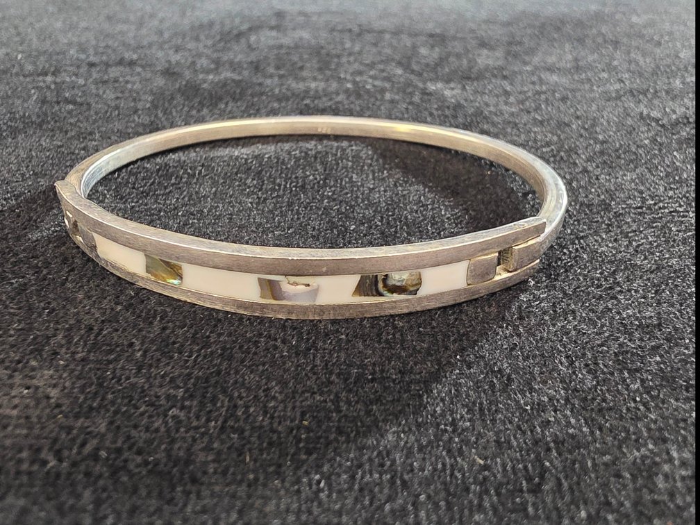 Mother of Pearl Inlay Bangle (Marked Sterling Silver)